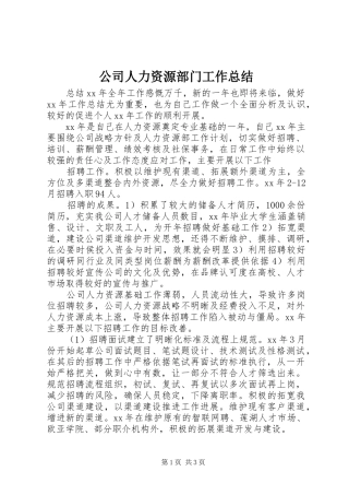 2024年公司人力资源部门工作总结