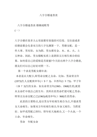 2024年八字合婚速查表