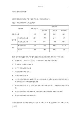 2024年超高层建筑地造价含国内著名超高层建筑成本大数据