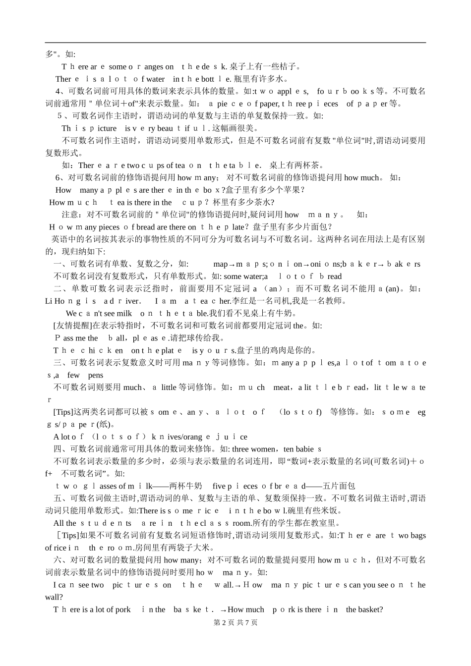 2024年初中英语——可数名词和不可数名词解析及练习_第2页