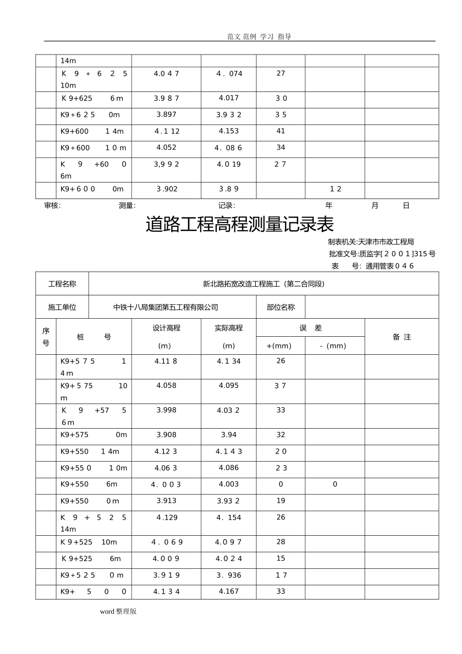 2024年道路工程高程测量记录表_第3页