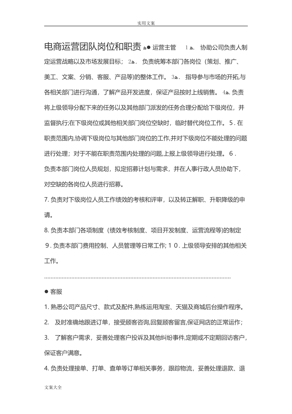 2024年电商运营团队岗位和职责完整版_第1页