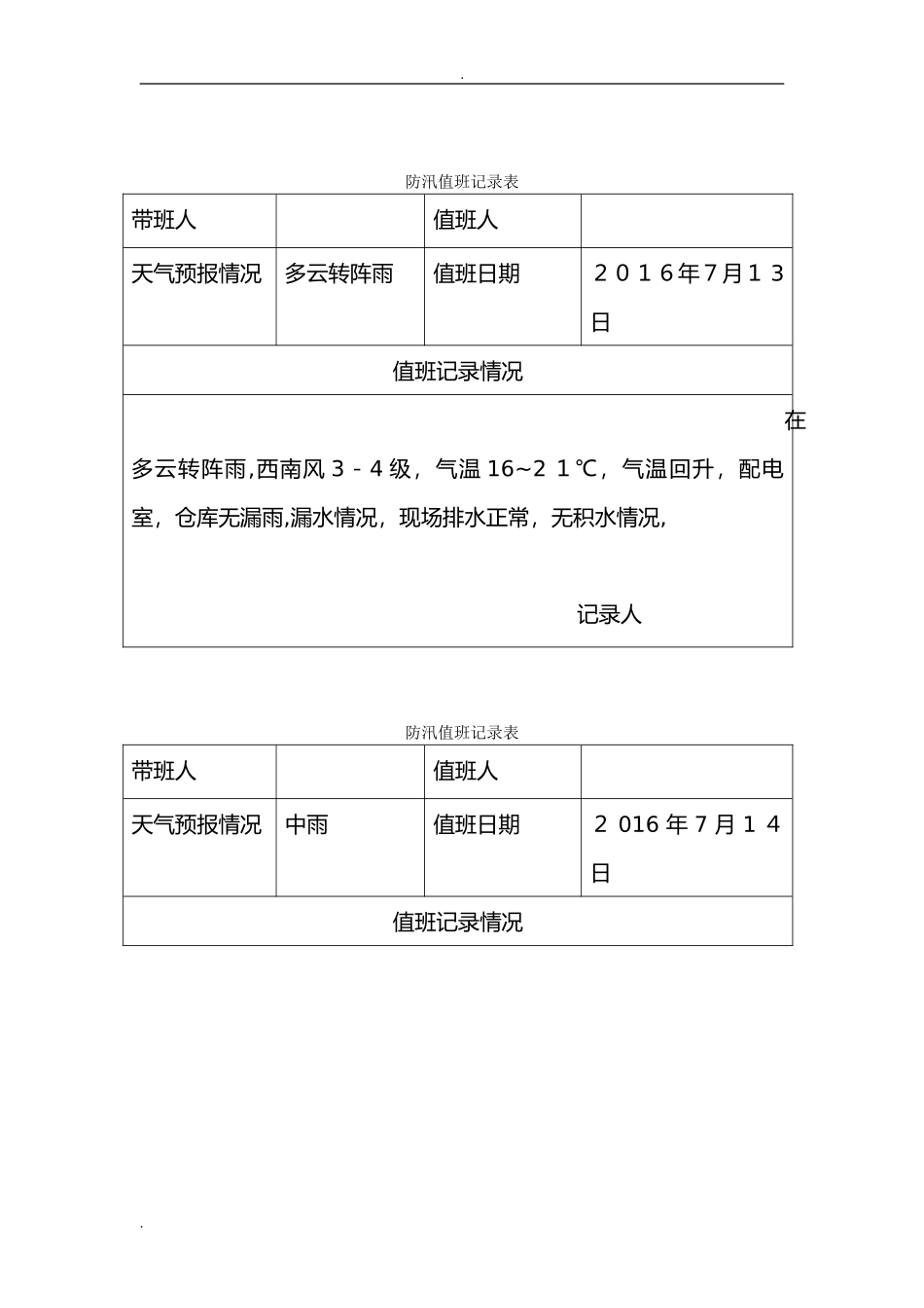 2024年防汛值班记录表_第2页