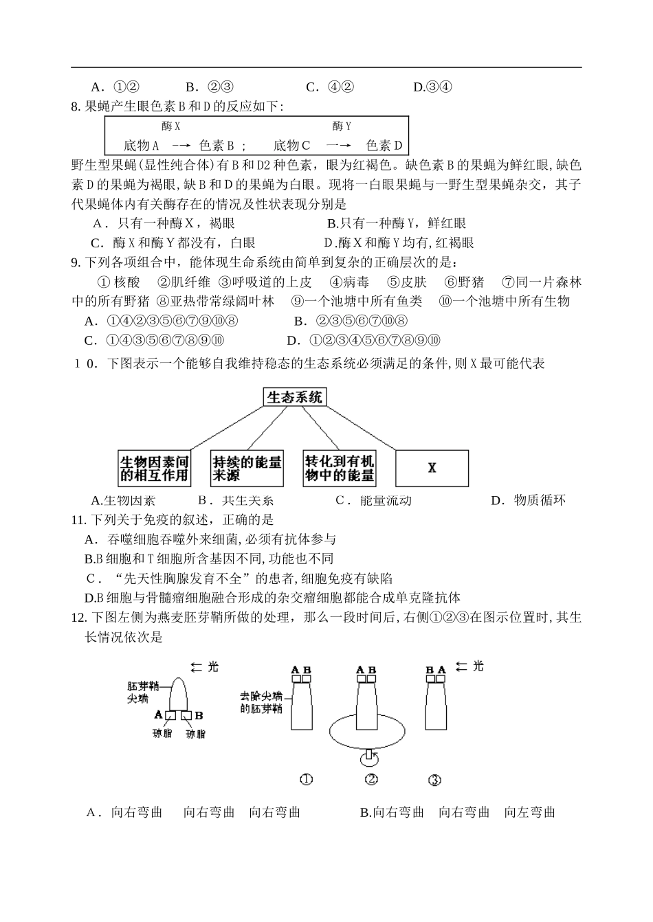 2024年高考生物招生第一次模拟考试_第3页