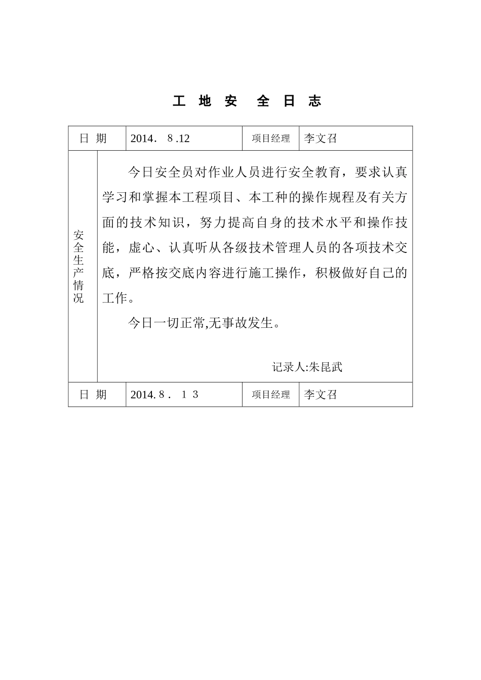 2024年工地安全日志范例_第2页