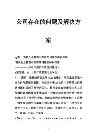 2024年公司存在的问题及解决方案