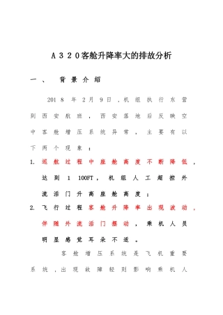 2024年关于A320飞机客舱升降率变化大的排故分析总结