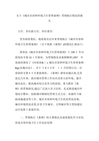 2024年关于城市市容和环境卫生管理条例贯彻执行情况的报告