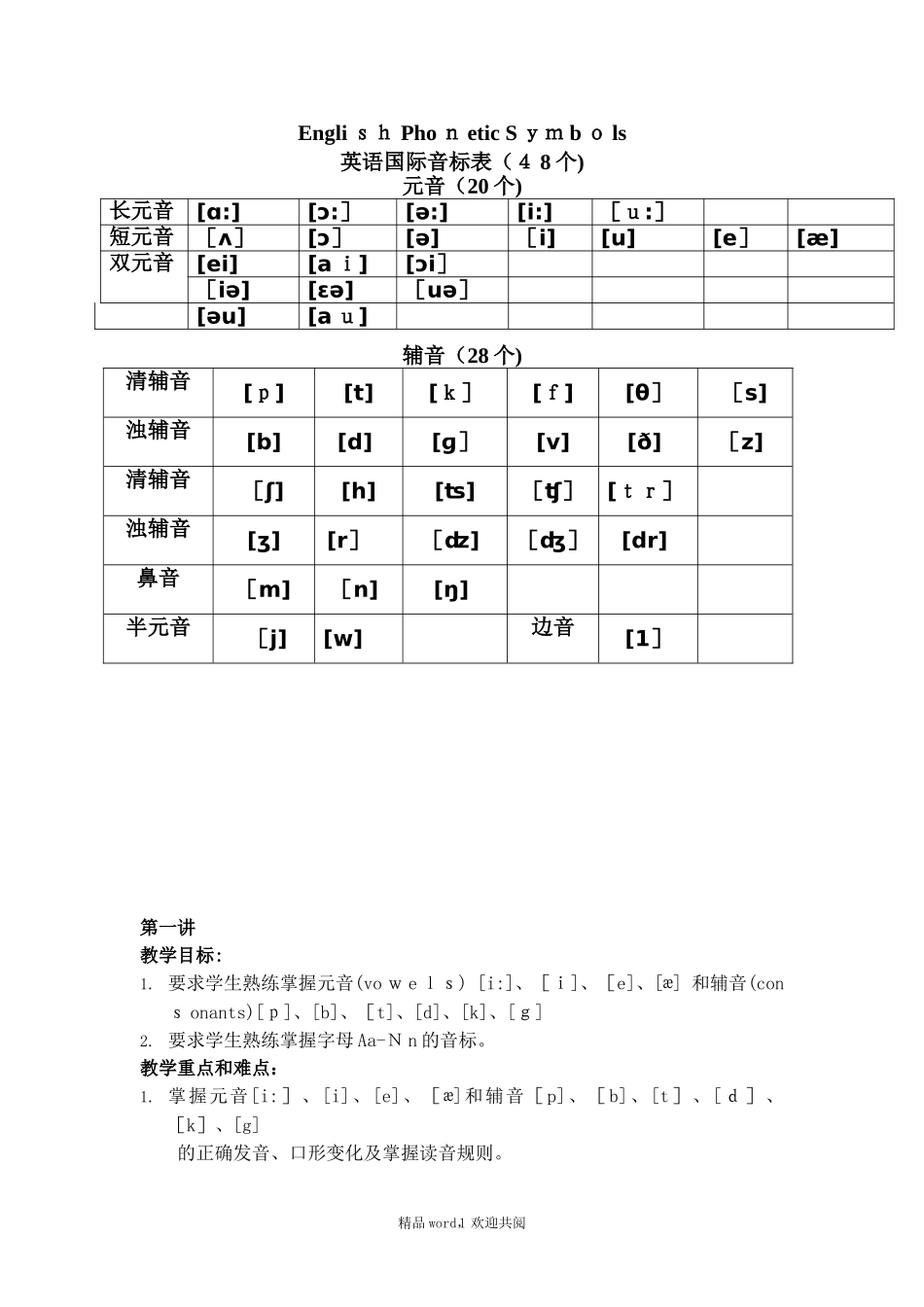 2024年关于英语音标教案_第1页