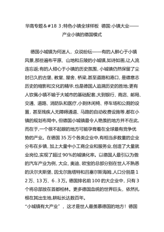2024年华高专题特色小镇全球样板德国小镇大业产业小镇的德国模式