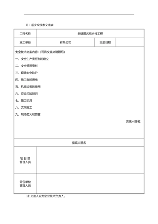 2024年开工前技术交底记录大全表