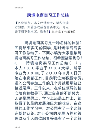2024年跨境电商实习工作总结材料