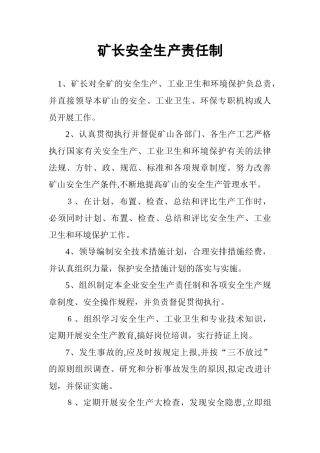 2024年矿山各种安全生产责任制