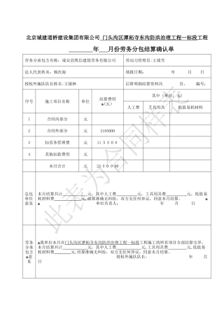 2024年劳务分包合同结算单标准格式