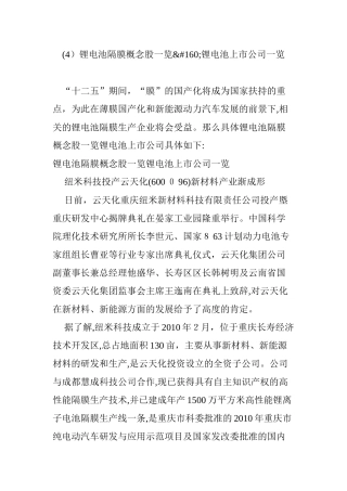 2024年锂电池隔膜概念股一览锂电池上市公司一览