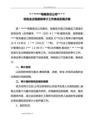 2024年全过程跟踪审计工作方案