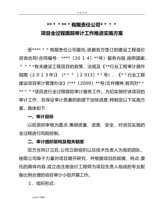 2024年全过程跟踪审计工作实施方案