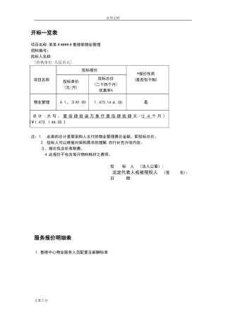 2024年售楼部物业投标书