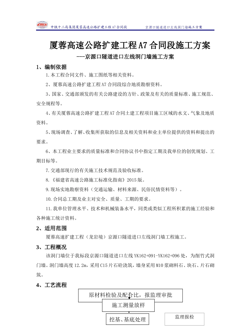 2024年隧道洞门墙施工方案_第1页