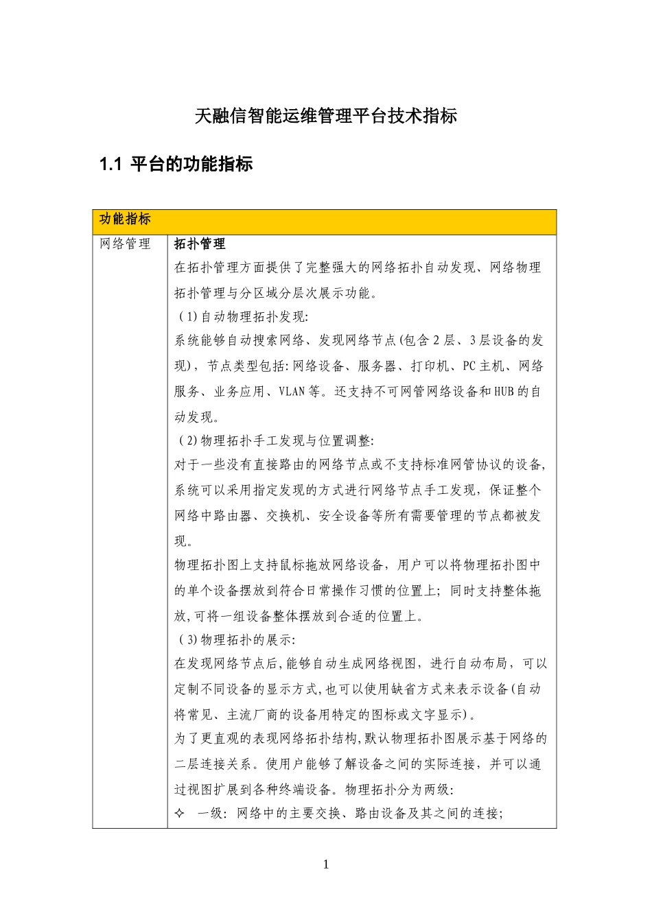2024年天融信智能运维管理平台技术指标_第1页