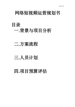 2024年网络短视频运营规划书完整版