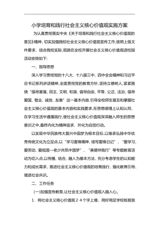 2024年小学培育和践行社会主义核心价值观实施计划方案