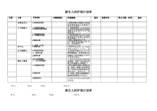 2024年新生儿科护理计划单护理问题护理诊断护理措施护理目标