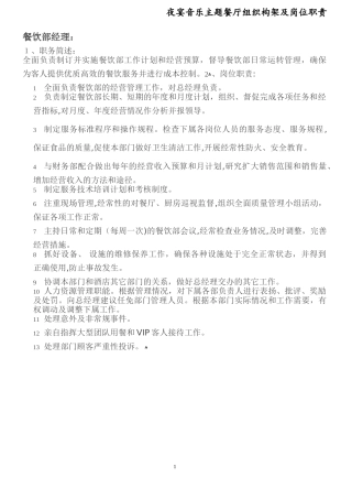2024年夜宴音乐主题餐厅餐厅人员组织架构