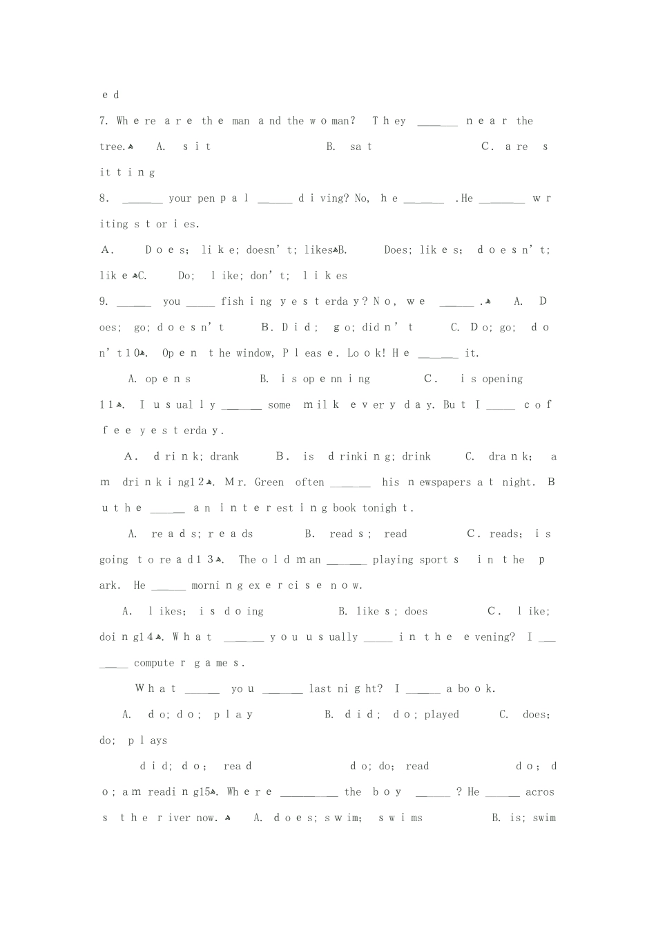 2024年一般现在时,一般过去时,现在进行时,一般将来时练习_第3页