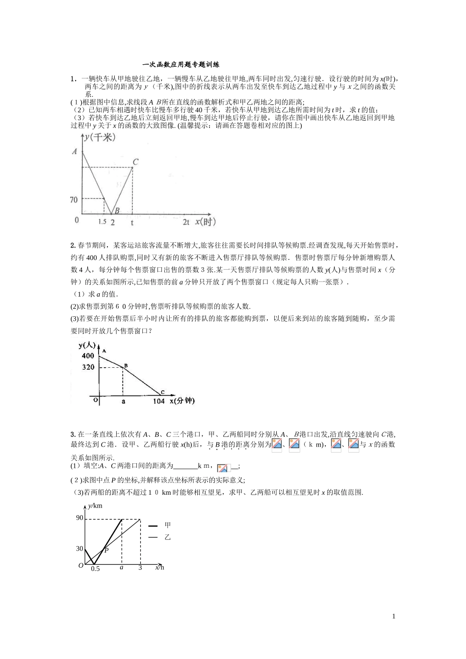 2024年一次函数应用题专题训练_第1页