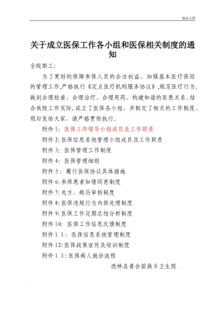 2024年医保工作各小组和医保相关制度