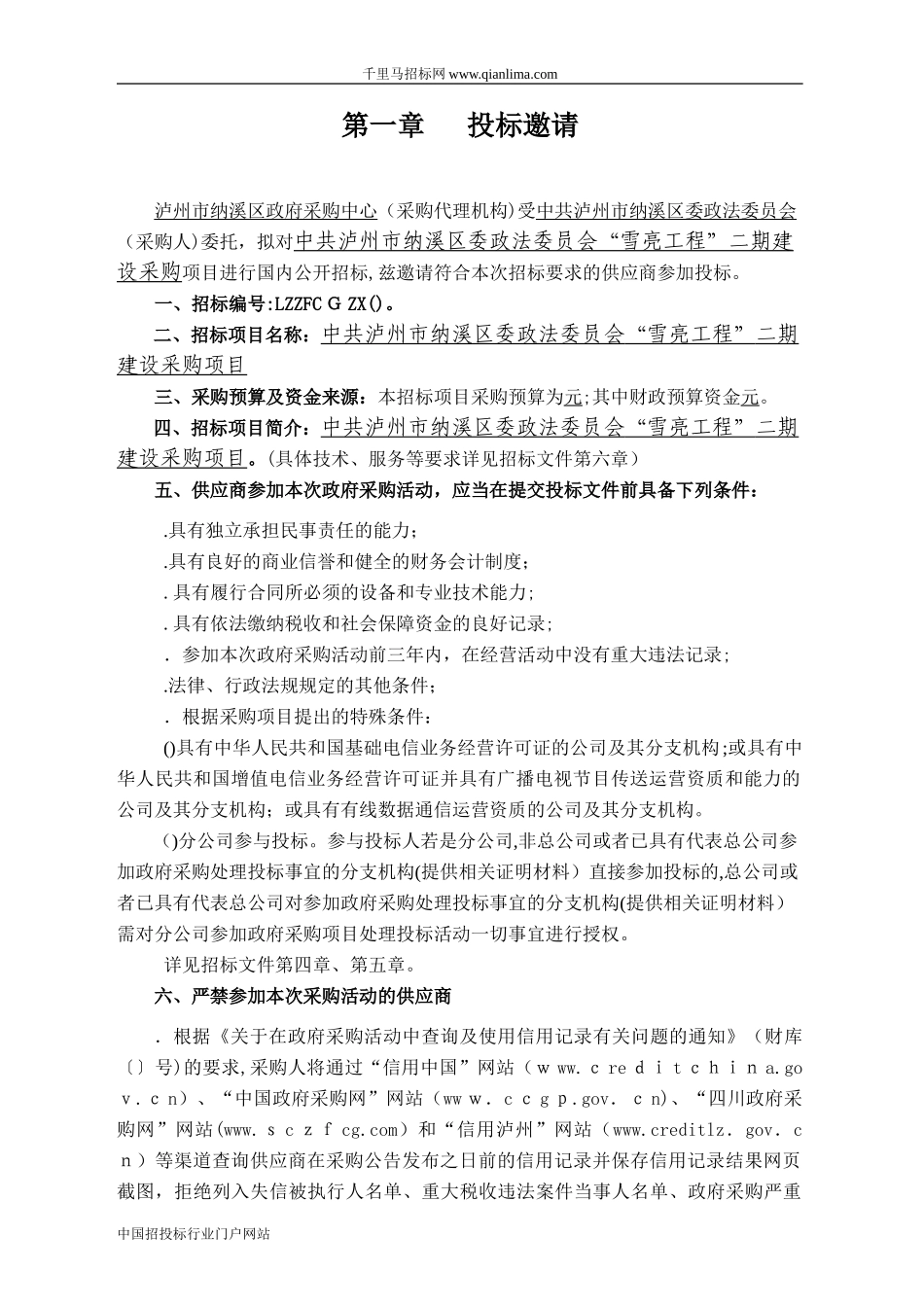 2024年政法委员会雪亮工程建设采购项目招投标书_第3页