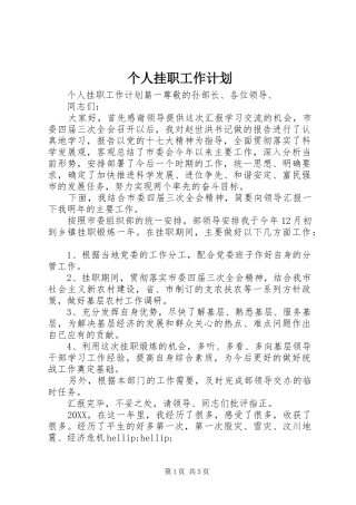 2024年个人挂职工作计划