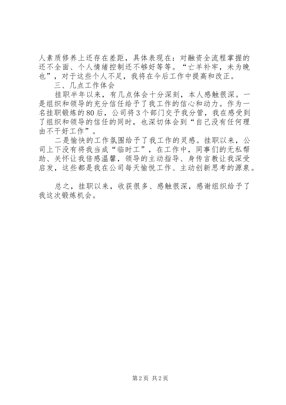 2024年个人挂职工作总结范文_第2页