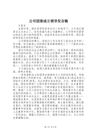 2024年公司团委成立领导讲话稿
