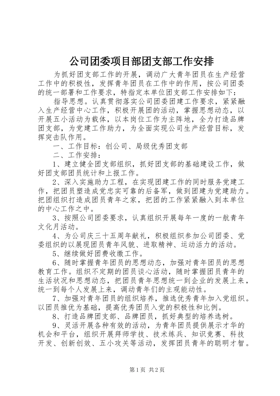 2024年公司团委项目部团支部工作安排_第1页
