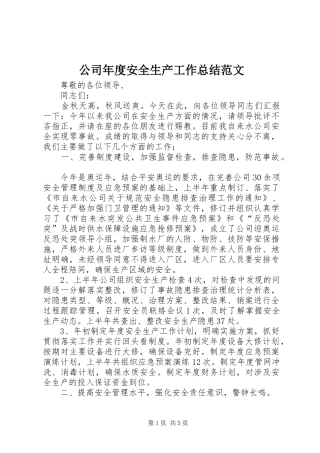 2024年公司年度安全生产工作总结范文