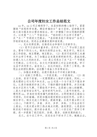 2024年公司年度妇女工作总结范文
