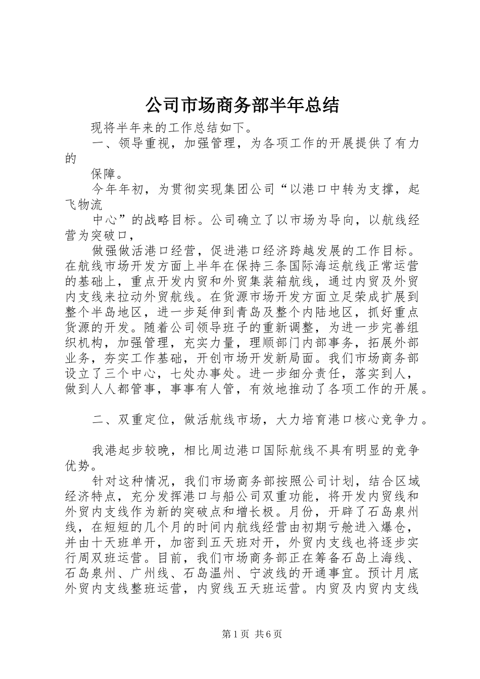 2024年公司市场商务部半年总结_第1页