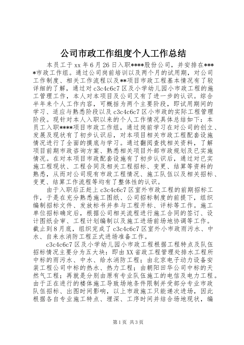2024年公司市政工作组度个人工作总结_第1页