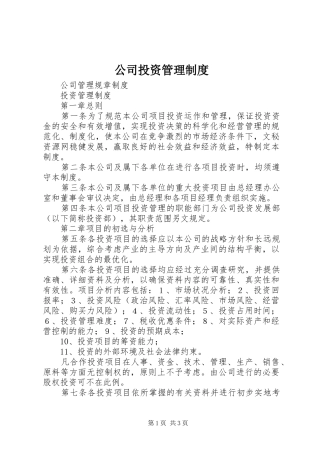 2024年公司投资管理制度