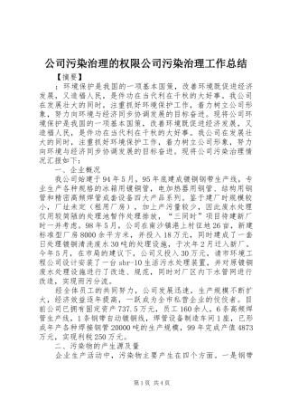 2024年公司污染治理的权限公司污染治理工作总结