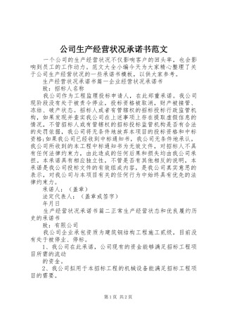 2024年公司生产经营状况承诺书范文