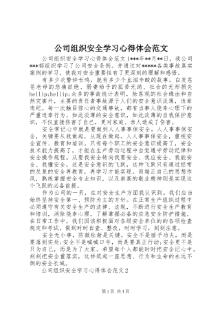 2024年公司组织安全学习心得体会范文