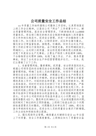 2024年公司质量安全工作总结