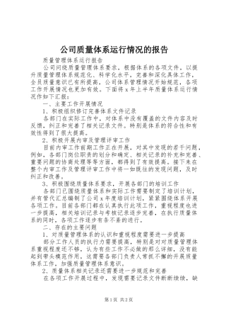 2024年公司质量体系运行情况的报告
