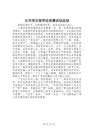 2024年公司项目部劳动竞赛活动总结
