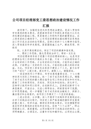 2024年公司项目经理部党工委思想政治建设情况工作汇报