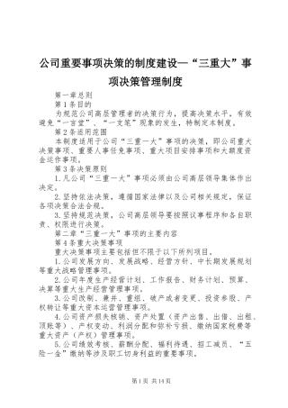 2024年公司重要事项决策的制度建设三重大事项决策管理制度