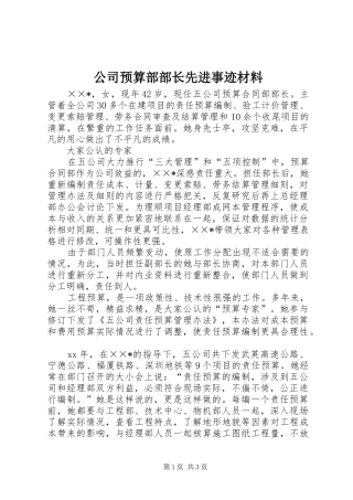 2024年公司预算部部长先进事迹材料